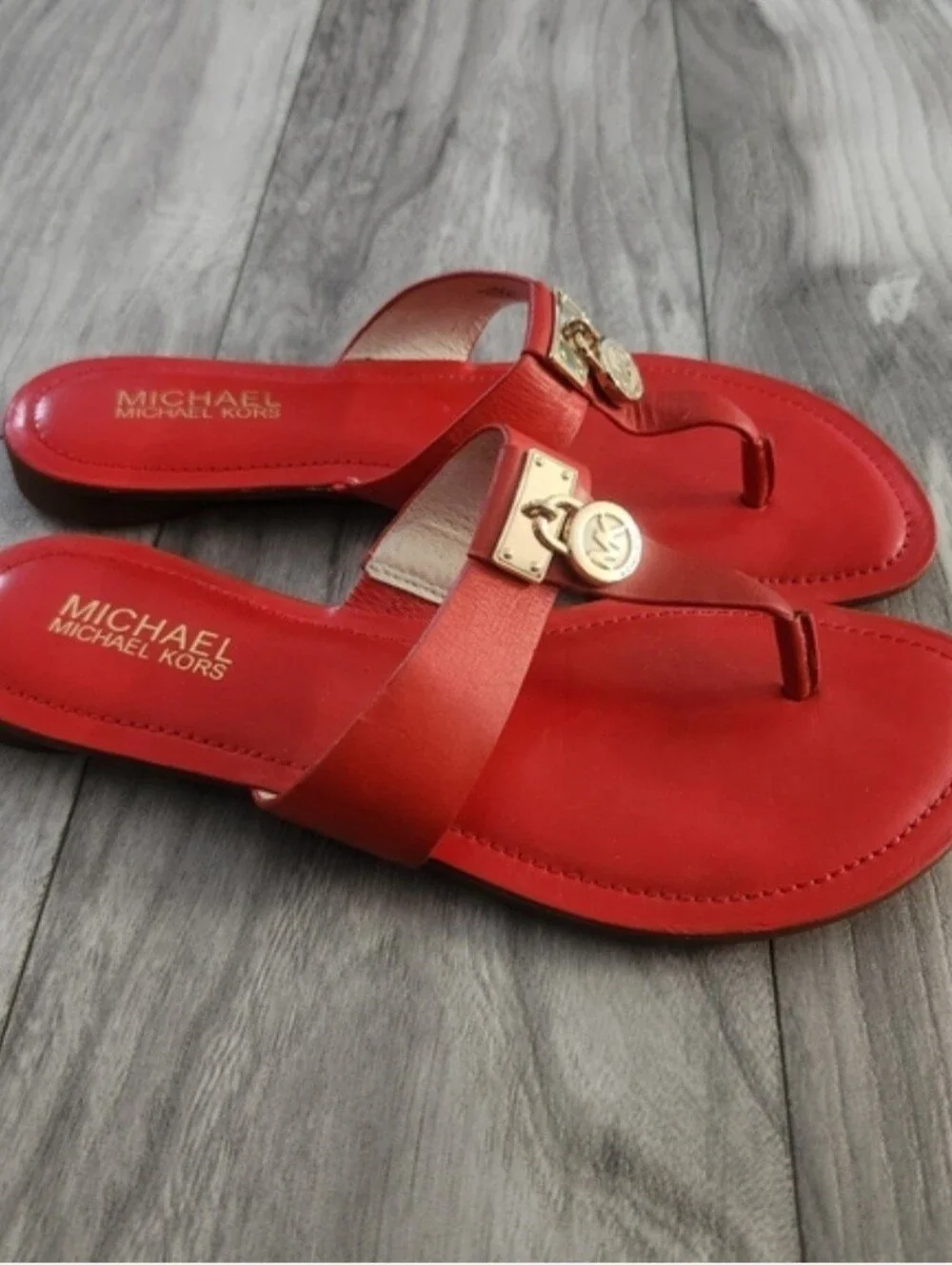 Michael Michael Kors Hamilton Flat Thong Leather Sandals Size 7.5M